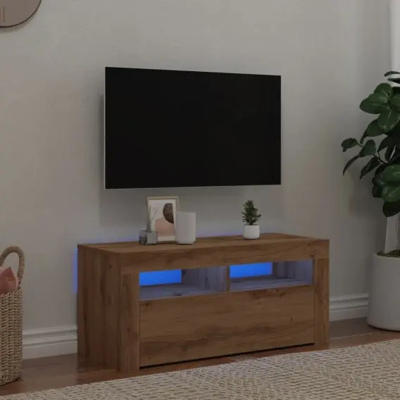 Do wyczerpania zapasów Szafka pod TV z oświetleniem LED, dąb artisan, 90x35x40 cm Lumarko! - Hurtownia wielobranżowa Lumarko